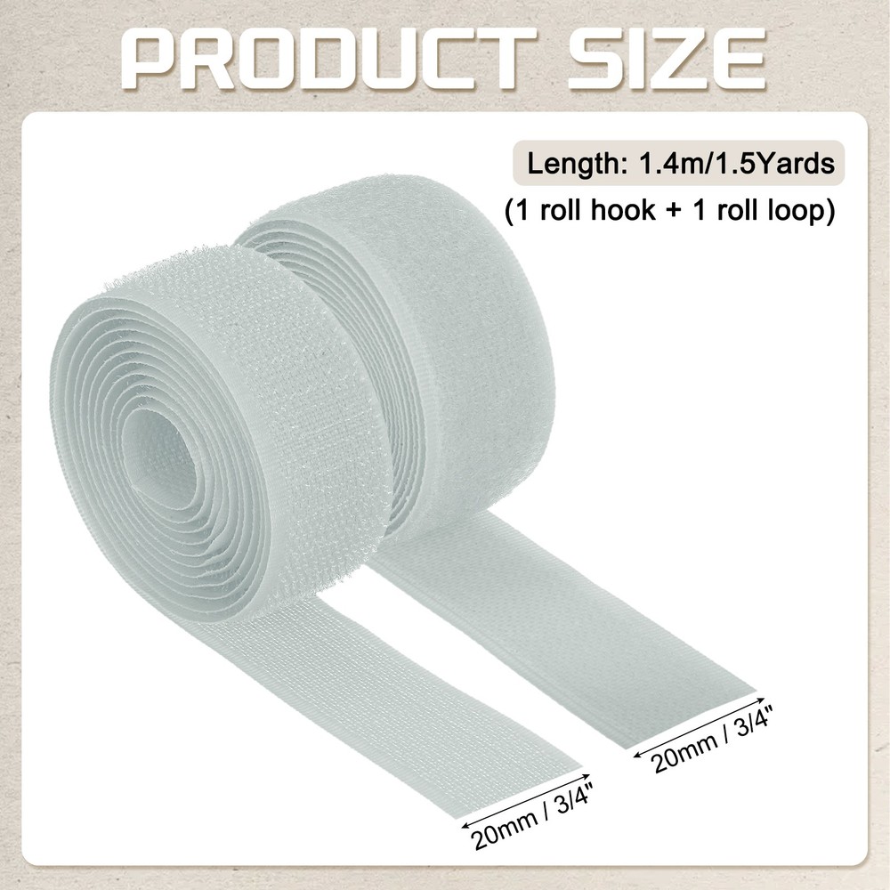 1.5 Yard 3/4 Inch(20mm) Width Sew on Hook and Loop Strips, Light Gray