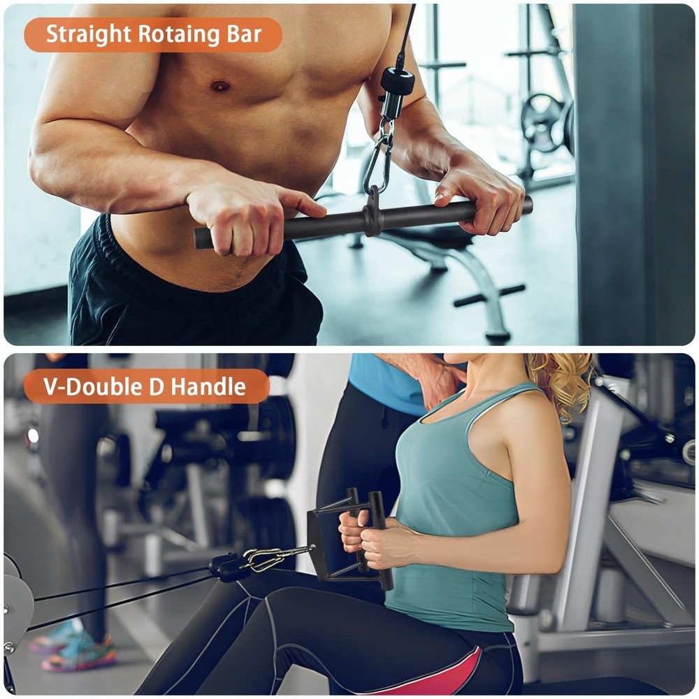 Workout Cable Machine Attachment Set LAT Pulldown Tricep Rope VBar Handle