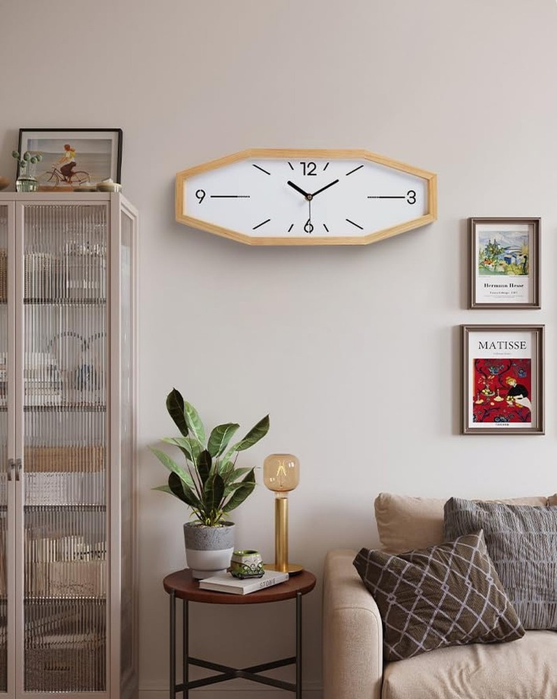 Wooden Retro Wall Clocks, 18 Inches Square Clocks Rectangular Wall Clock Batt...