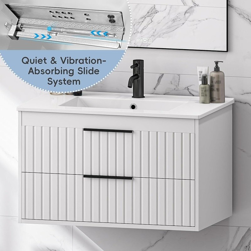 Wall-Mounted Bathroom Vanity Cabinet W/ Quiet Drawer System & Ample Storage New