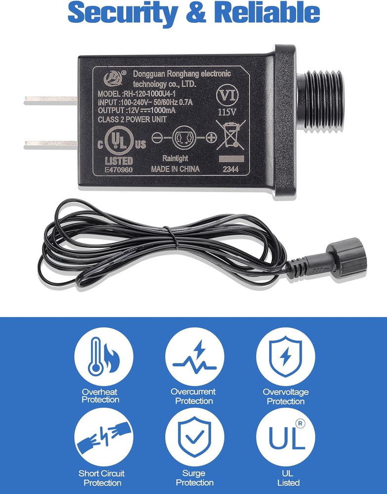Lorvain Replacement Yard Inflatable Adapter 12V 1A,Class 2 Power Supply Adaptor