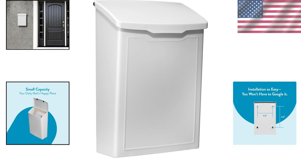 Contemporary White Mailbox with Stylish Embossed Front - Easy Setup Guaranteed