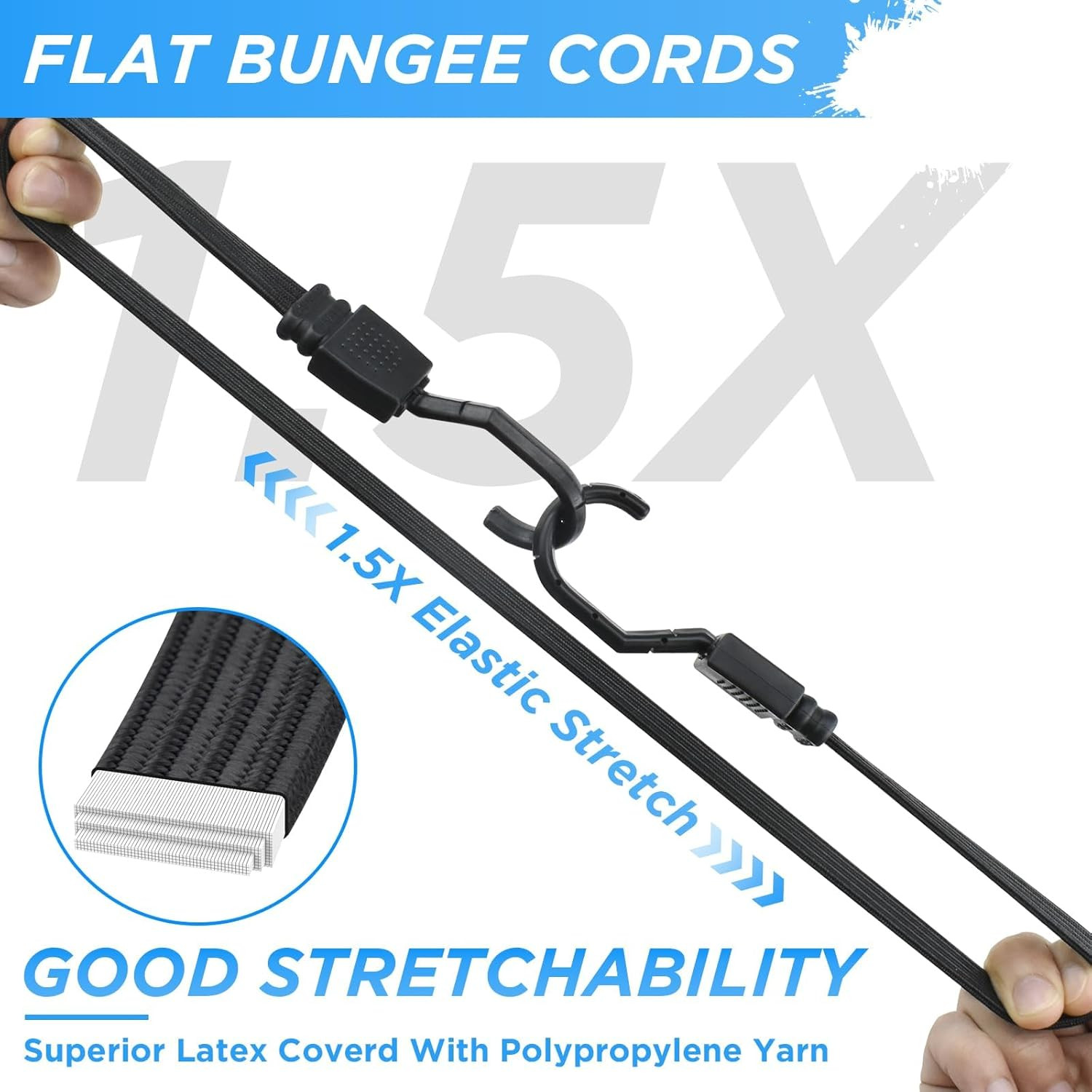 4-Pack 48 Inch Flat Bungee Cords with Hooks Premium Latex Bungie Straps Elastic