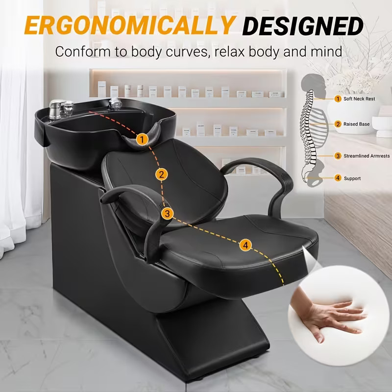Backwash Barber Shampoo Chair Bowl Sink Unit Station Spa Salon Beauty Equipment