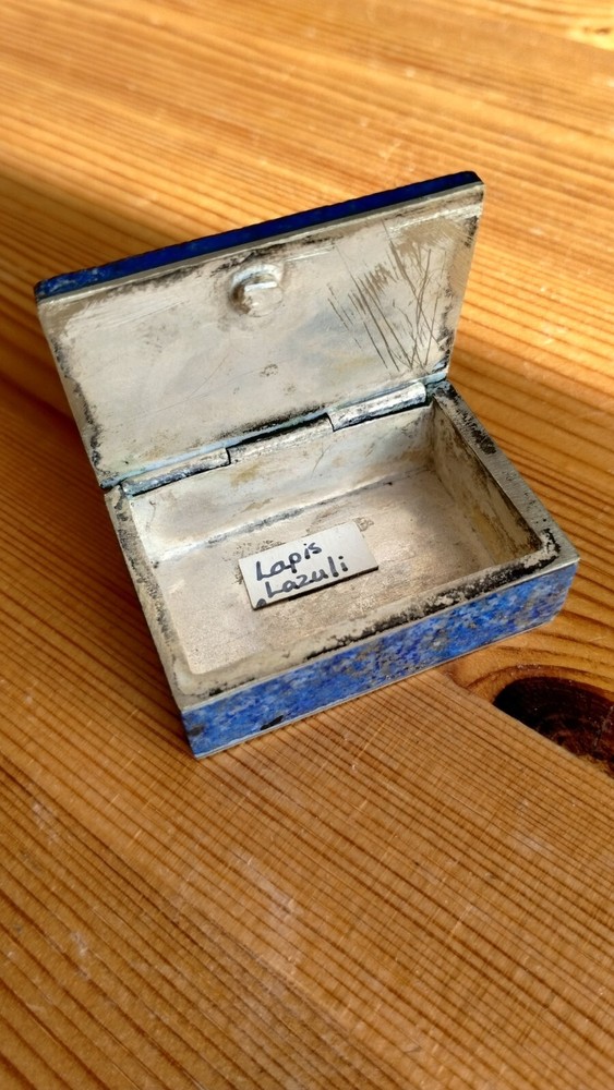 Lapis Lazuli & Solid Silver Snuffbox / Tobacco Box / Pill Box
