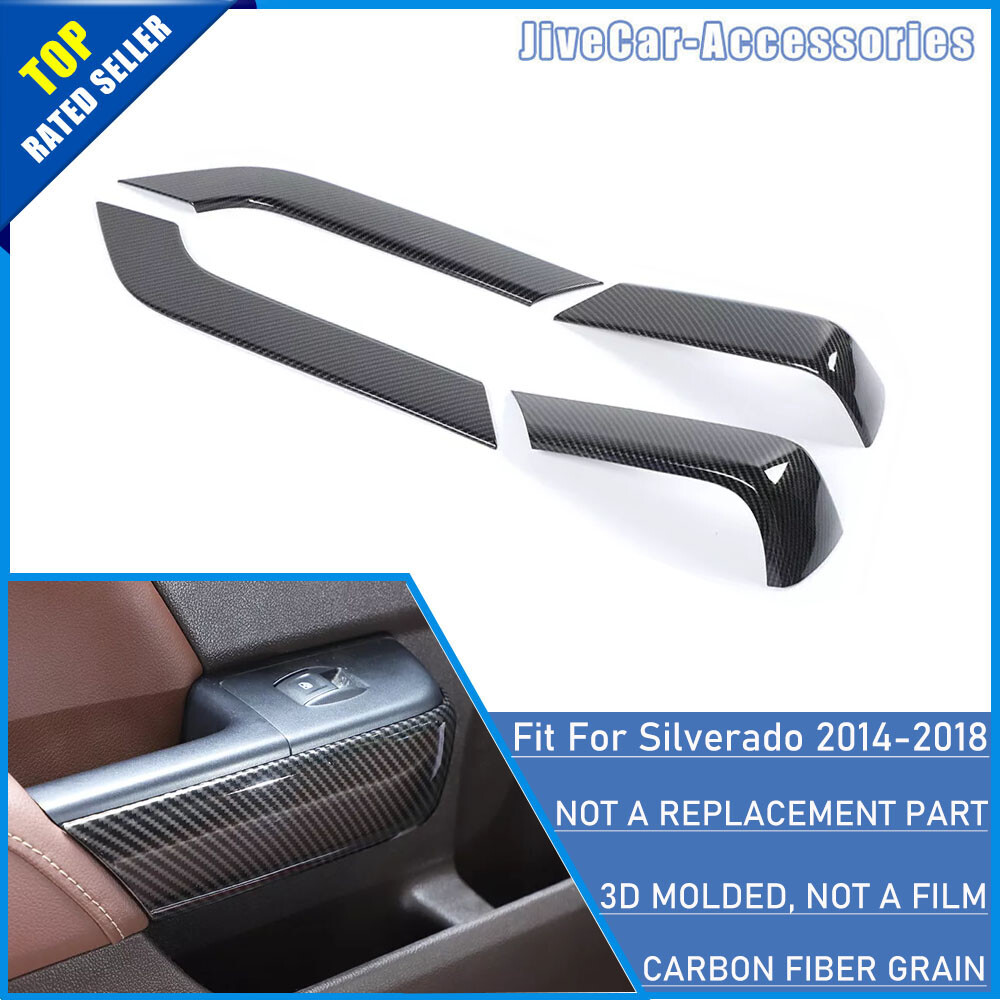 4pcs Carbon Fiber Inner Door Handle Armrest Cover Trim For Chevy Silverado 14-18