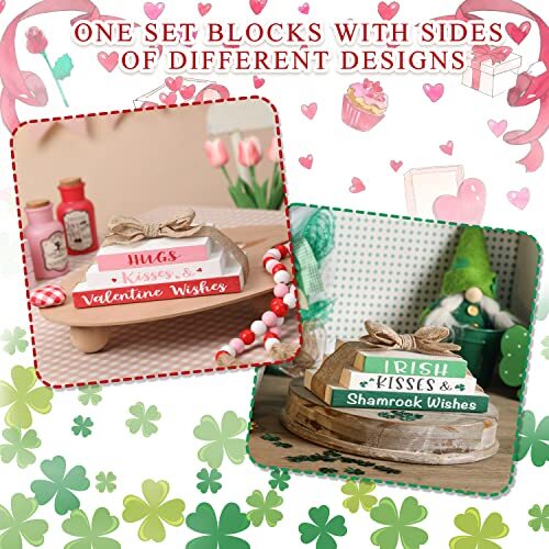Valentines Tiered Tray Decor,Reversible Stack Blocks for Table Kitchen
