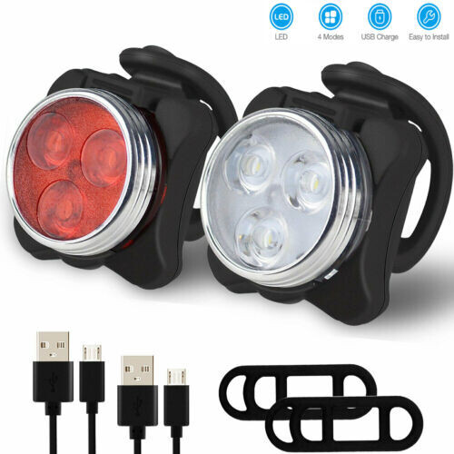 2 Set USB Rechargeable LED Bicycle Headlight Bike Front Rear Lamp Cycling Light