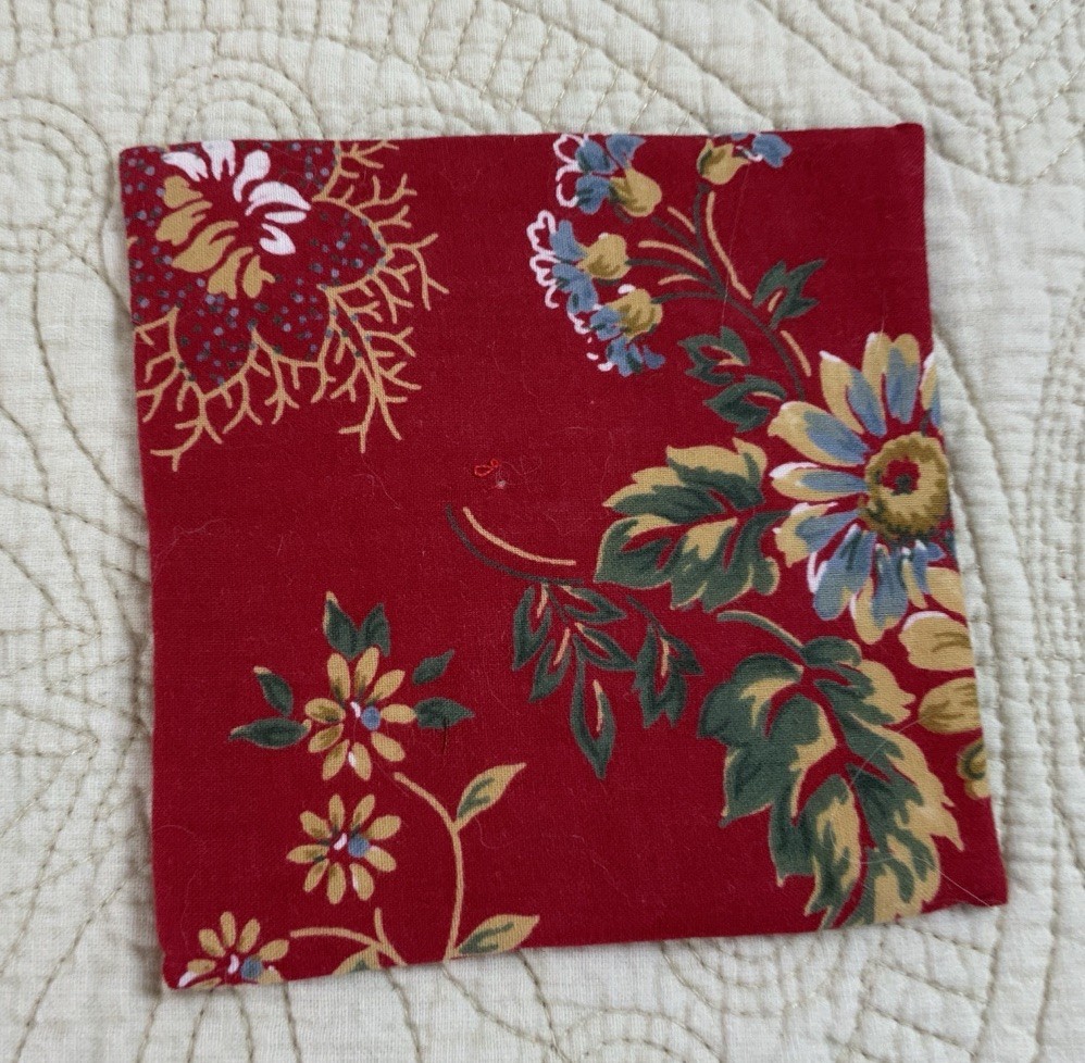 Vintage Patchwork Quilt Small Table Topper, Triangles, Red, White, Navy Blue
