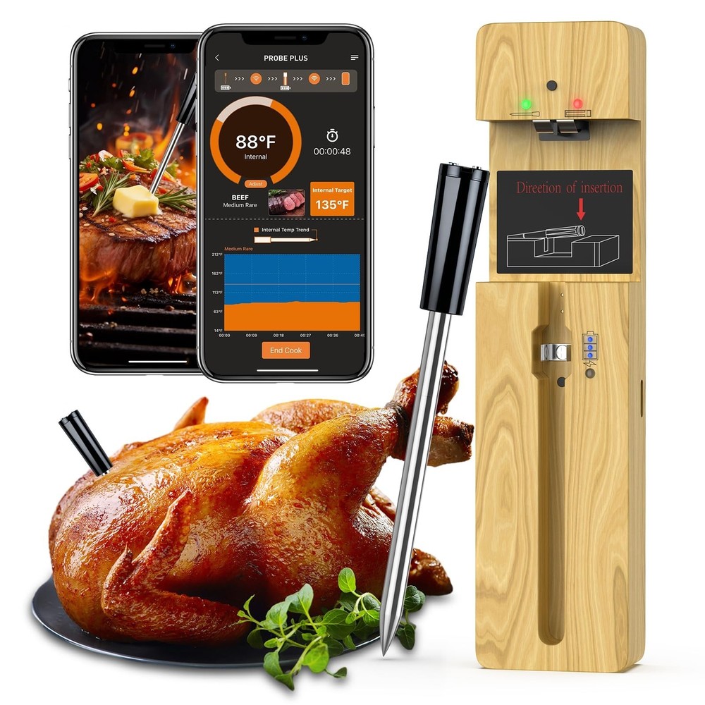 Wireless Meat Thermometer Bluetooth with Ceramic Probe: Waterproof Digital Ov...