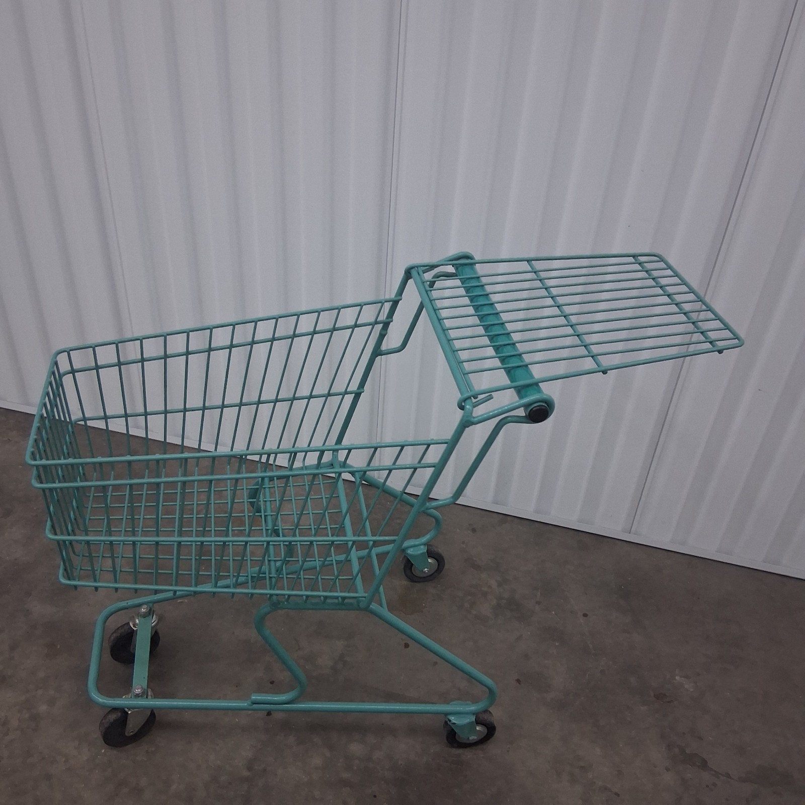 Vintage 70's Winn-Dixie Teal Child's Small Shopping Cart 25" Metal Grocery Buggy