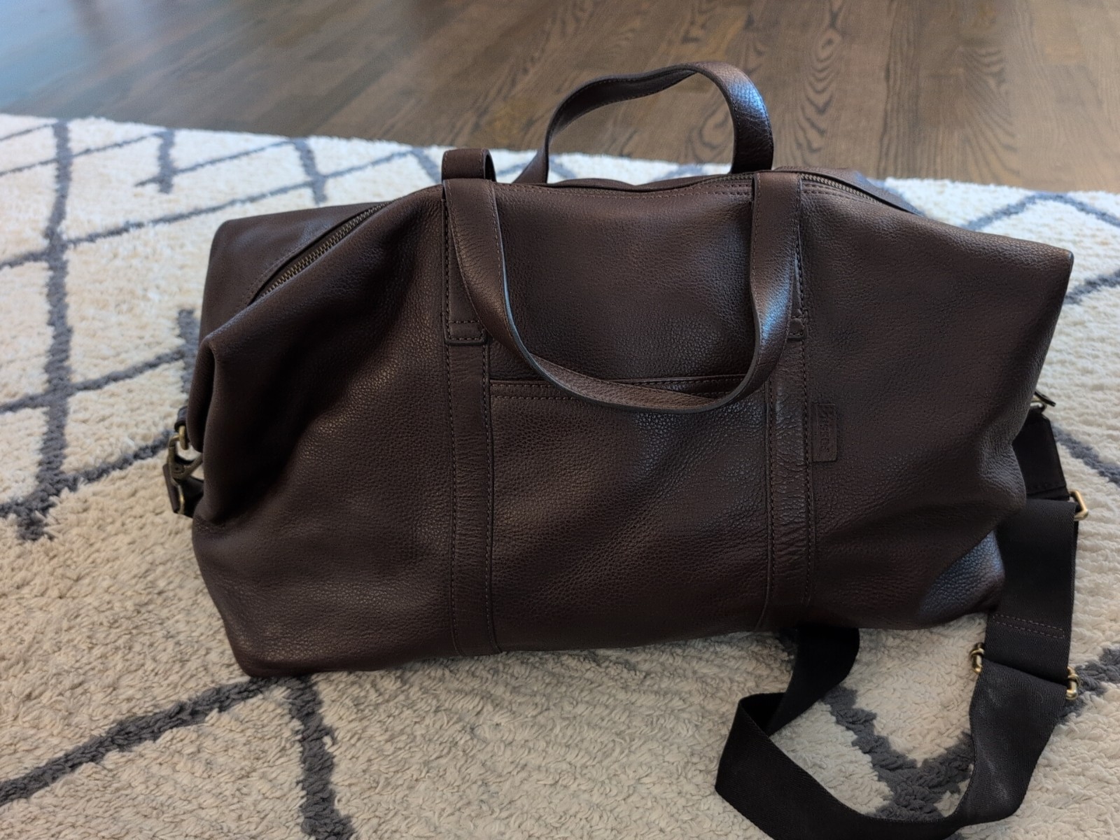 Fossil Mens Duffle Bag Brown Leather Travel Shoulder Business