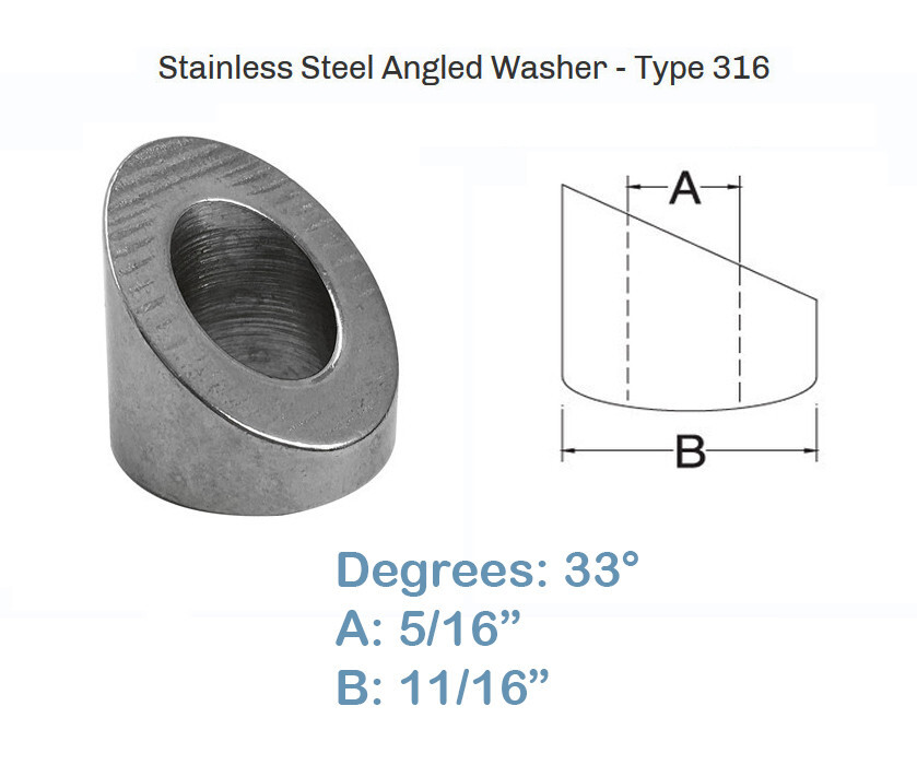 33 Degree Angled Beveled Washer for Cable Railing - 5/16" Cable Railing (Pack 5)