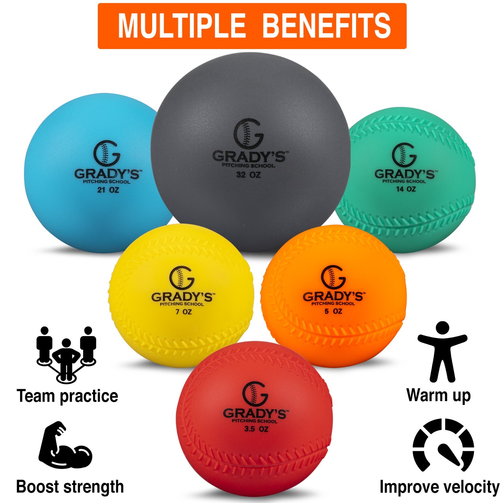 Plyo Weighted Ball Set with Seams and Carrying Case 32, 21, 14, 7, 5, 3.5oz