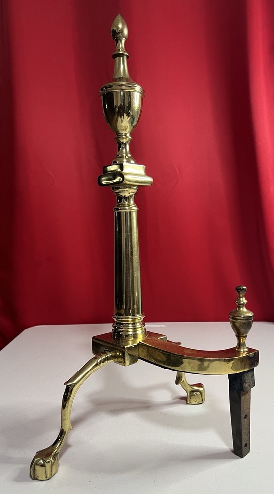 VINTAGE SOLID BRASS FIREPLACE ANDIRON- DECORATIVE COLONIAL STYLE