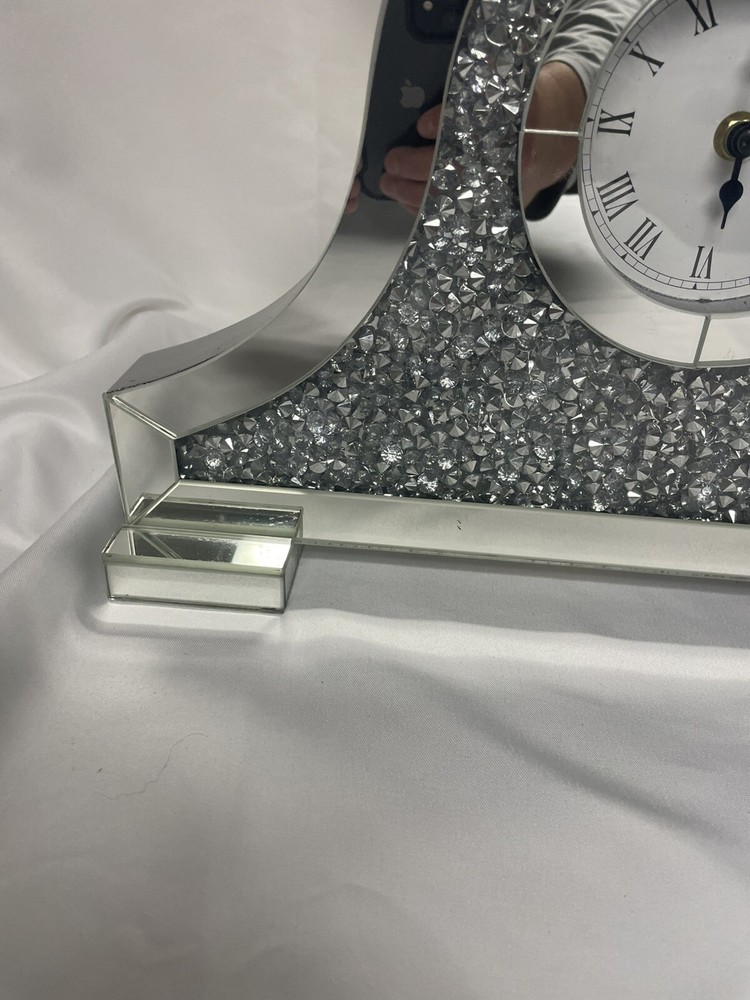 Sparkle 15.7 In. Contemporary Silver Crystal Table Clock Works!!!