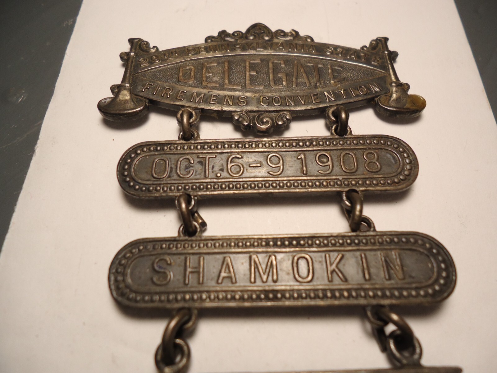 Antique LARGE Firemen's Convention Badge Medal SHAMOKIN PA 1908 Indian Chief