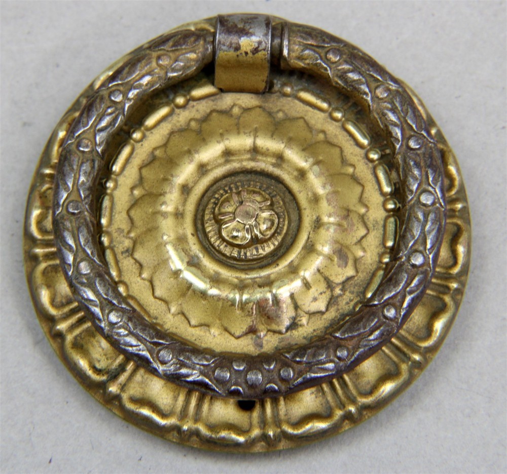 Single Ornate Antique Victorian Brass Cabinet Drawer Single Post Ring Pull