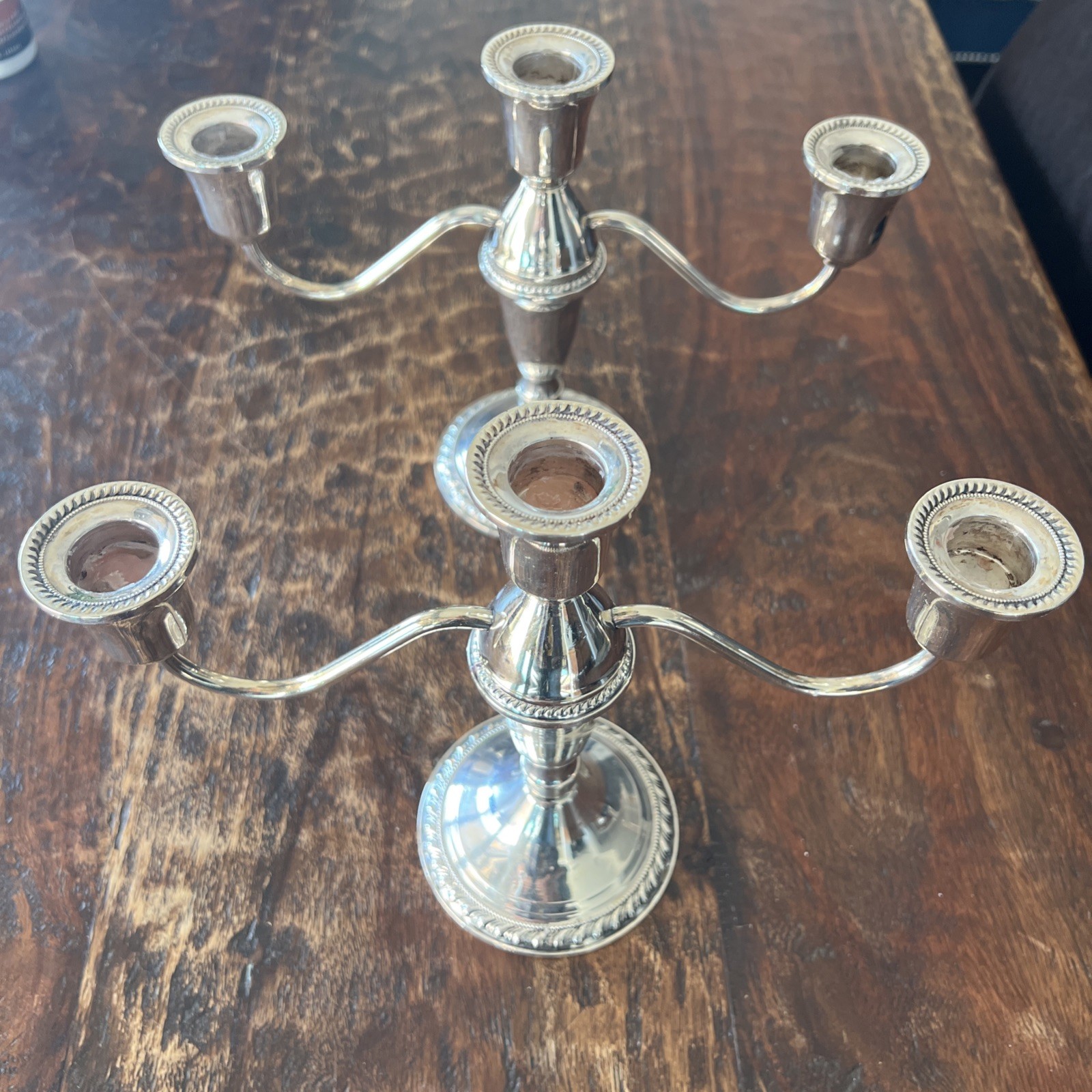 Pair of Duchin Creation Sterling Silver 3 Arm Candelabras Candle Holders
