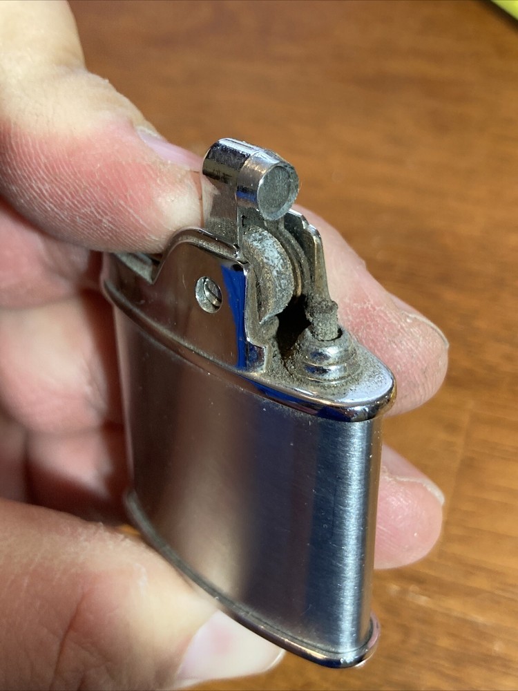 Ronson Sport Lighter Blank Silver Tone w/Plastic Case Good Shape
