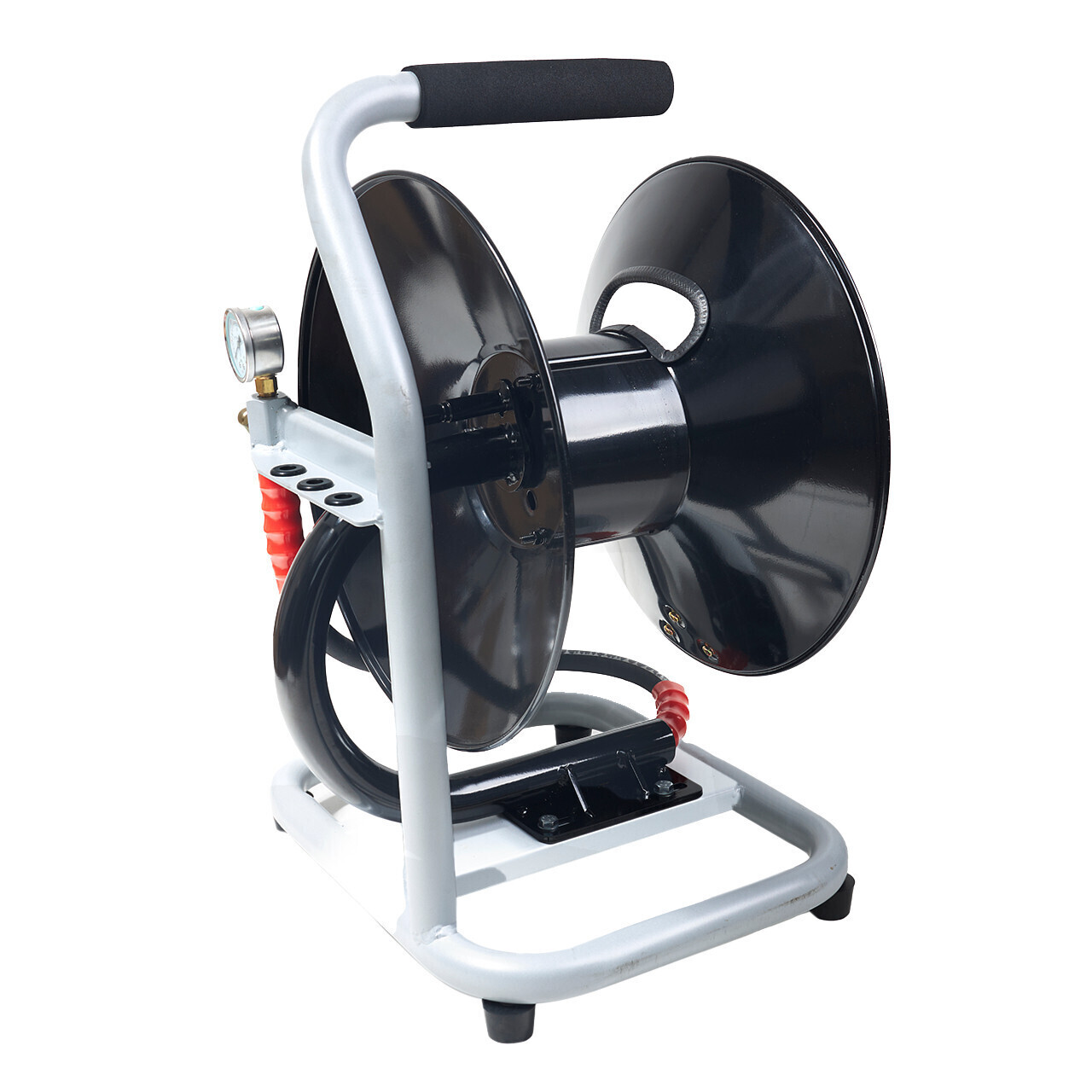 Portable Sewer Jetting Hose Reel w/ Gauge + Nozzle Holders, 4000 psi