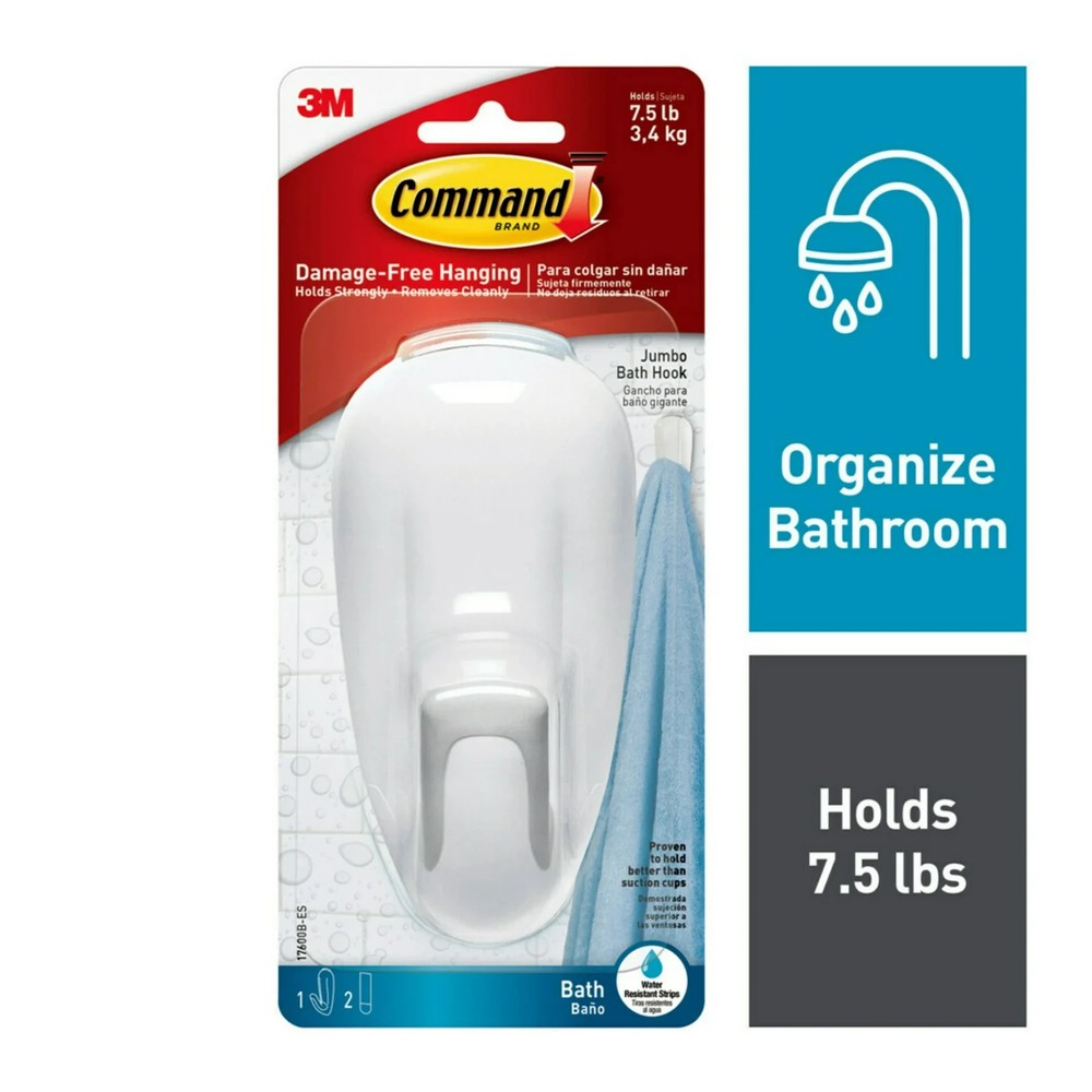 Command 17600B Bathroom Hook,Molded Plastic,2-1/4 In