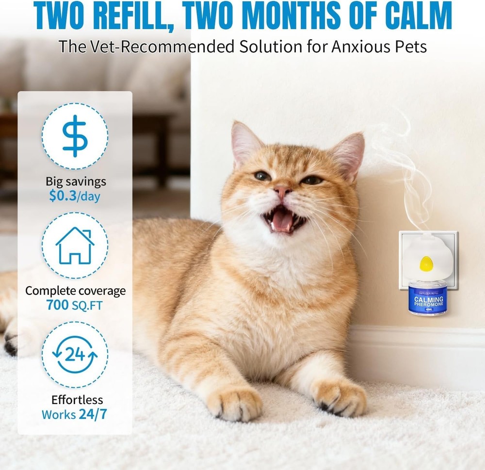 s Effectively Relieve Anxiety Stress Cat Pheromones Calming Diffuser Refill C...