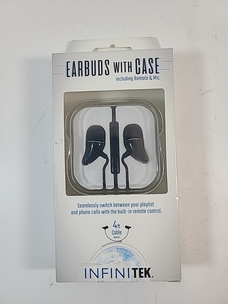 InfiniTek Earbuds With Case In-Ear W/ Mic & Built In Remote Black