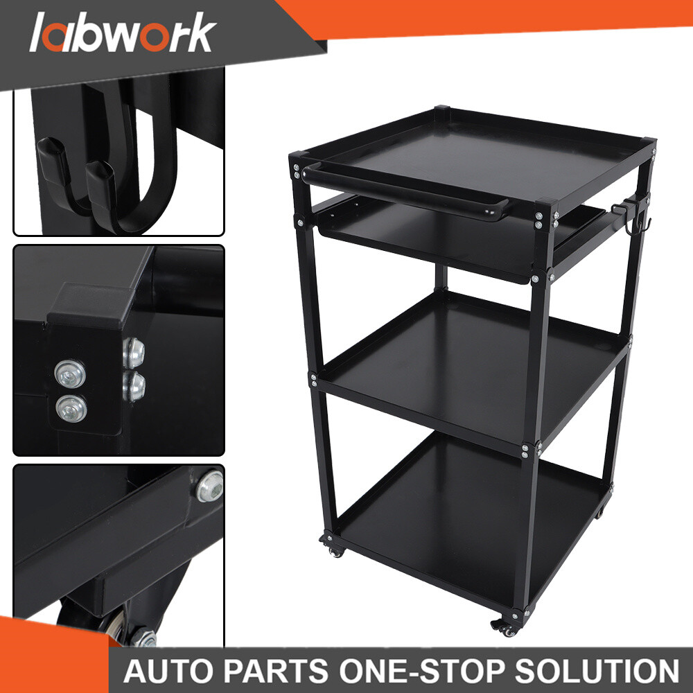 Labwork 3-Shelf Mobile Workstation Cart AV Cart Aluminum Shelf Office Desk