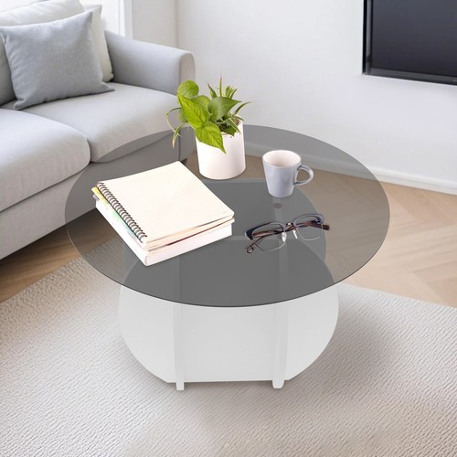 Tempered Glass Tabletop Coffee Table Modern Center Table Round Tea Coffee Table