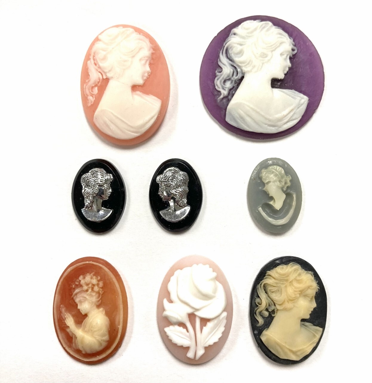 15 Vintage Assorted Resin Acrylic Cameos - DIY Jewelry Making & Repair Craft C80