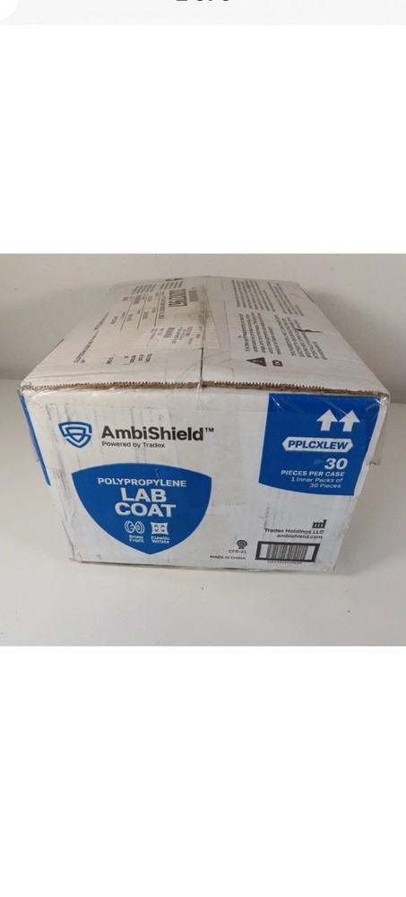 Ambishield Polypropylene White Lab Coat Snap Front, Elastic Wrist-LG - 30 Count