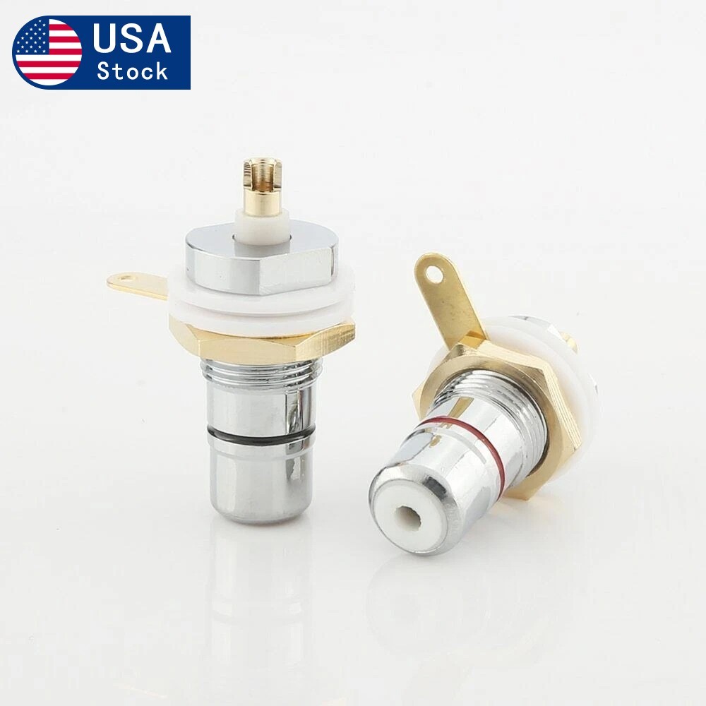 4X Rhodium Plated RCA Socket female Panel Mount plug Hifi Audio Terminal Chassis