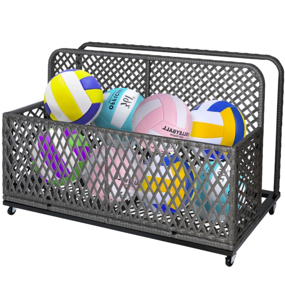 Poolside Float Storage Outdoor Storage PE Rattan Pool Caddy With Rolling Wheels