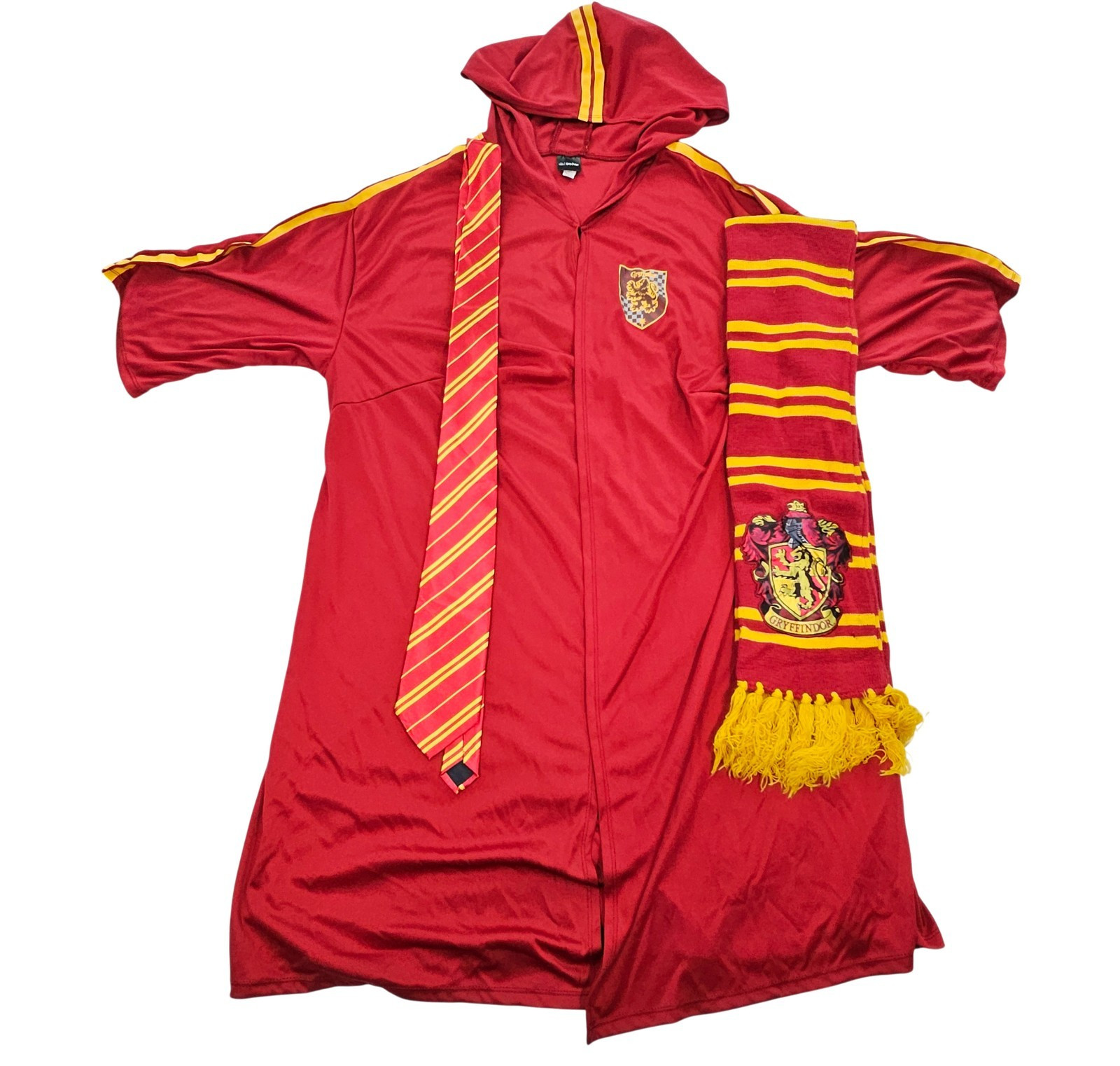 Harry Potter Gryffindor Robe Scarf and Tie Adult One Size Red Robe With Hood