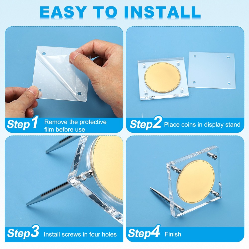 2.3" Acrylic Coin Display Frame 3D Floating Display Case Holder 4 Slots