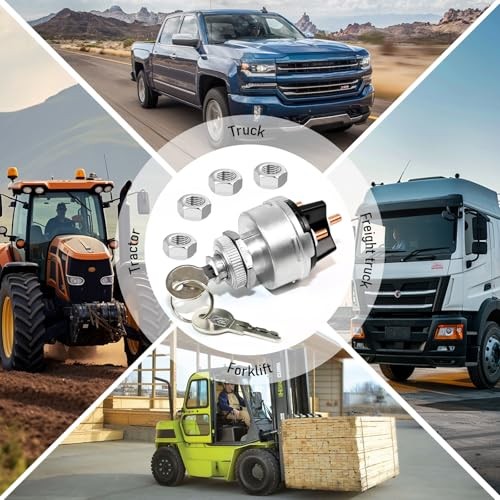 1 Set Wires Ignition Switch， with Key 4 Position Universal Silver Metal