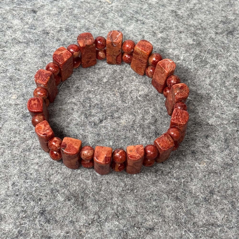 Vintage Red Jasper Round and Rectangular Bead Stretch BRACELET