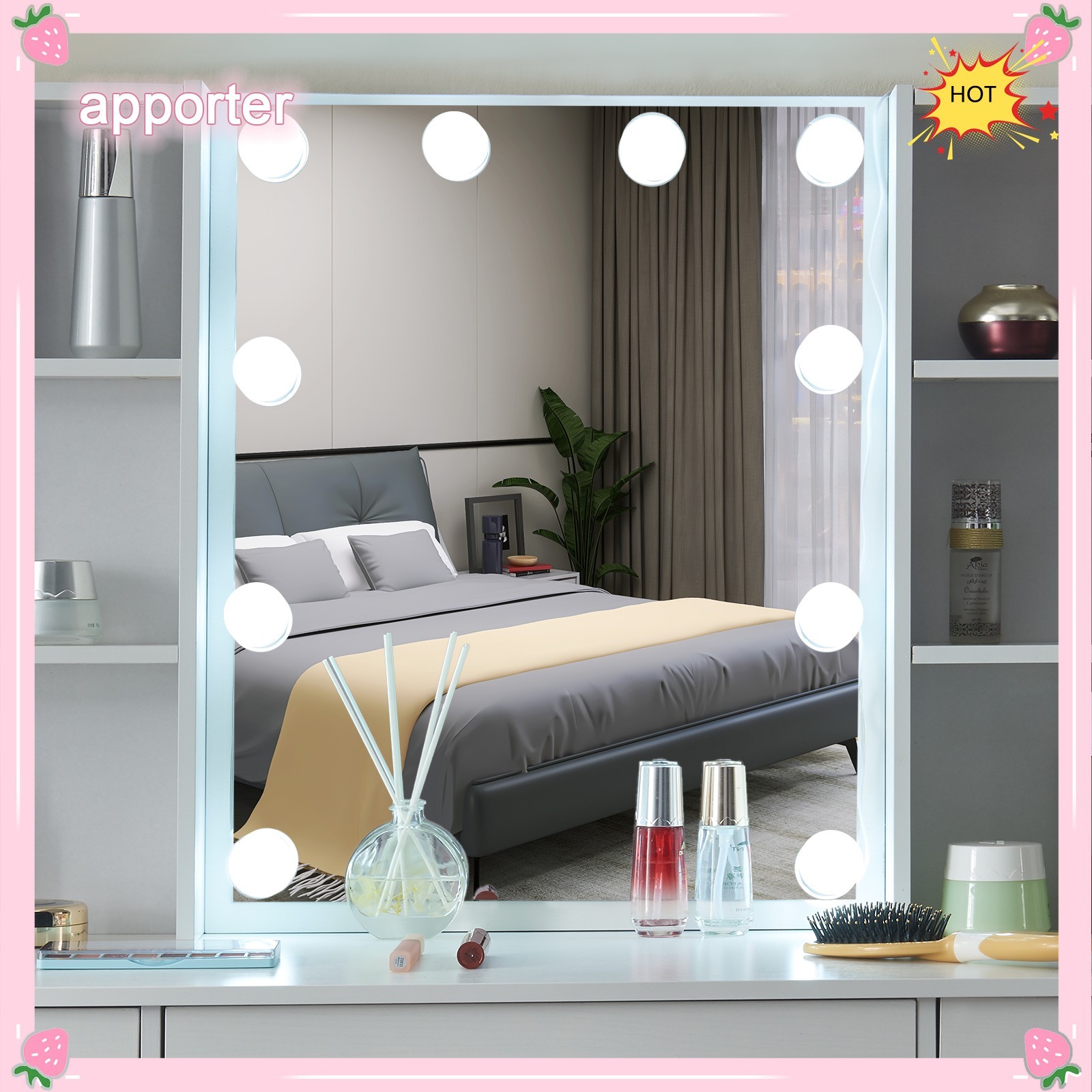 10 Bulbs Lights LED Mirror Bedroom White Makeup Dressing Vanity Table