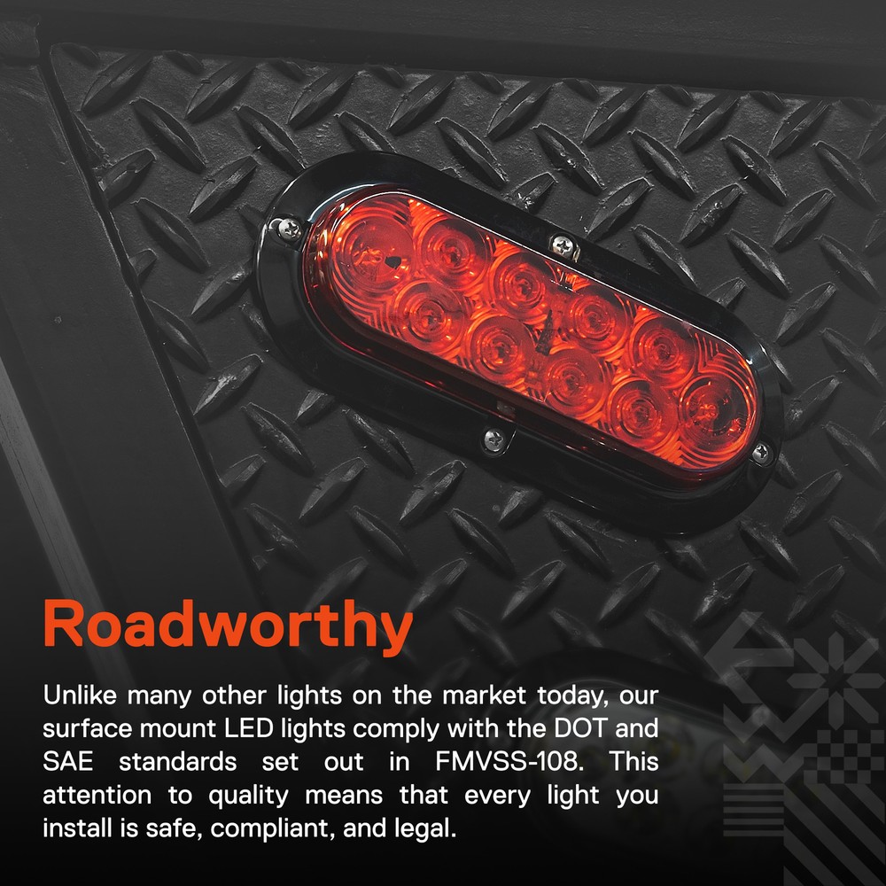 2pc 6" Oval Red LED Surface Mount Trailer Brake Turn Tail Lights Waterproof DOT