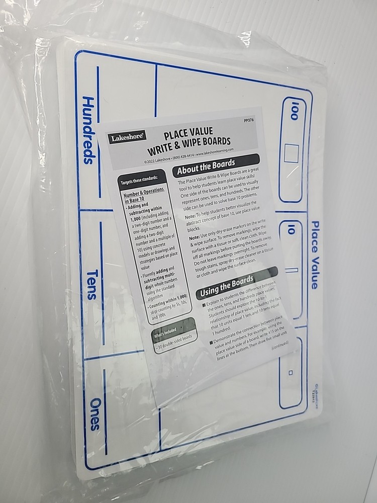 Lakeshore Learning PP376 Place Value Write & Wipe Boards Double Sided 30 pcs NEW