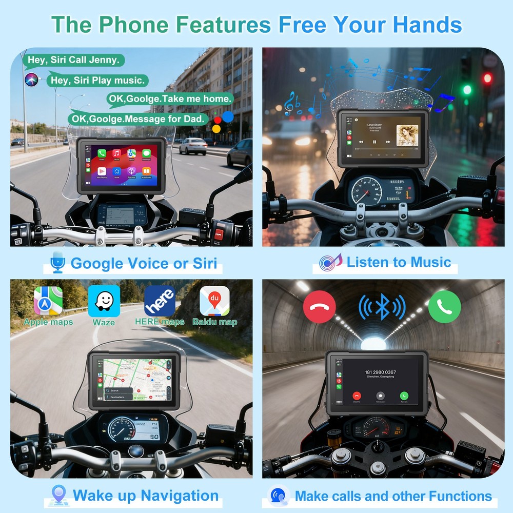 7" BMW Motorcycle CarPlay Data Reading, Light Sensor, Music Sharing, Intercom