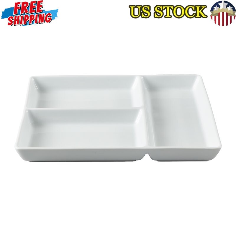 White Rectangular Porcelain Divided Tray Microwave Dishwasher Oven Safe Display
