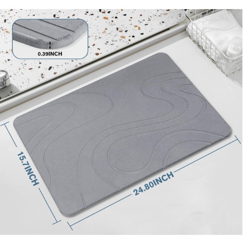 Brosunit Stone Bath Mat, Super Absorbent Quick Dry Non-Slip Mat, 23.5x15.7" Gray