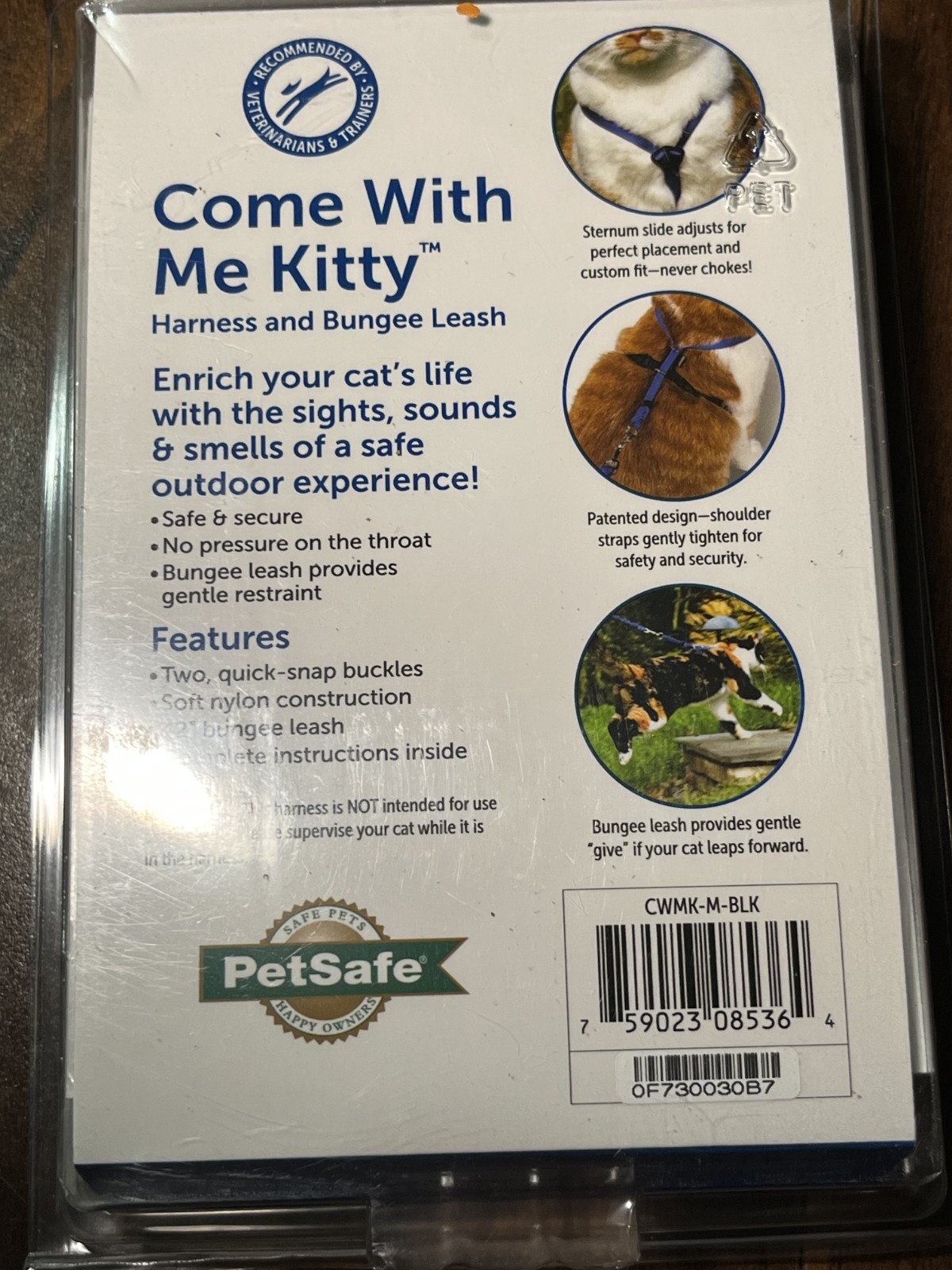 PetSafe Come With Me Kitty Cat Harness & Bungee Leash SZ Medium Black/Silver NEW