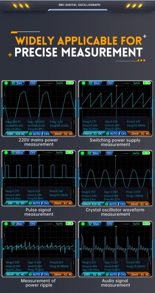 FNIRSI 2C23T Handheld Oscilloscope Digital Multimeter Function Signal Generator