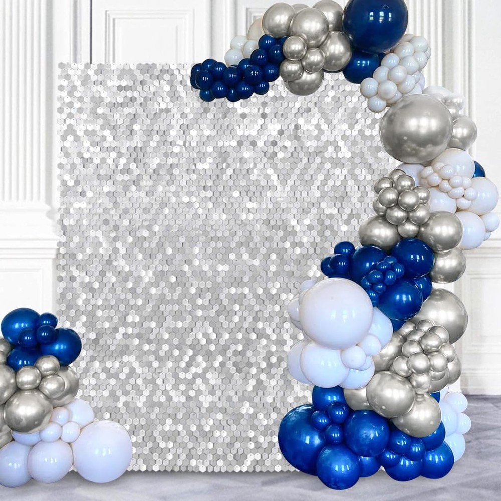 Silver Shimmer Wall Backdrop Silver Sequin Backdrop 24 Panels Glitter Photo Back