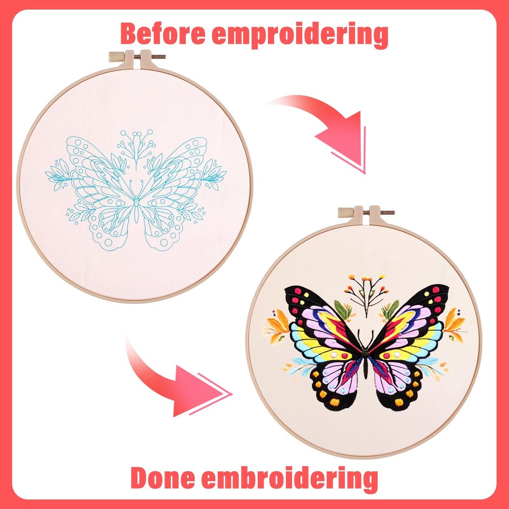 3Pcs Butterfly Flower Pattern Embroidery Kit, Cross Medium, Multicolored