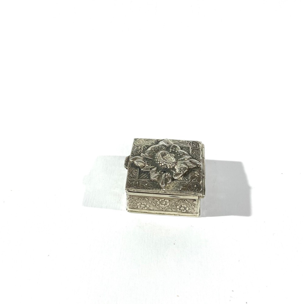 Antique Solid Silver Pillbox , Hallmarked Pill box with floral decors