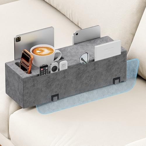 Sofa Armrest Couch Caddy with Cup Holder, Insertable/Removable (1-Pack) Gray